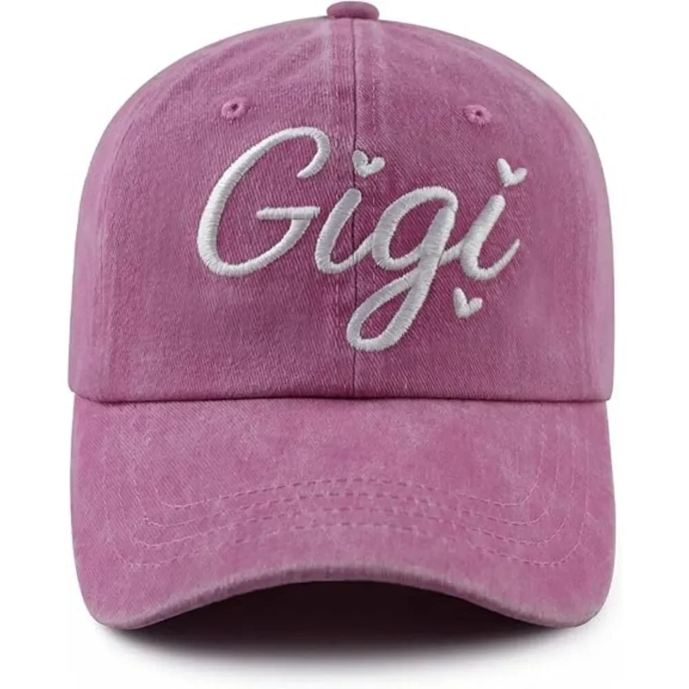 Unisex Pink Washed 100% Cotton Gigi Embroidered Adjustable Classic Baseball Cap